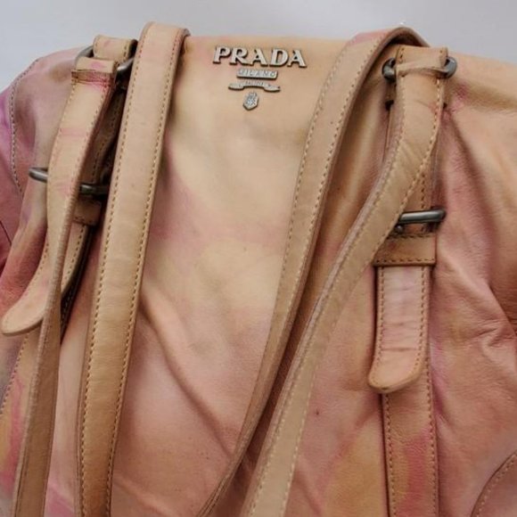 Prada XL soft nappa leather bag beige peach purple Pink double handle Tote dyed - Picture 4 of 16